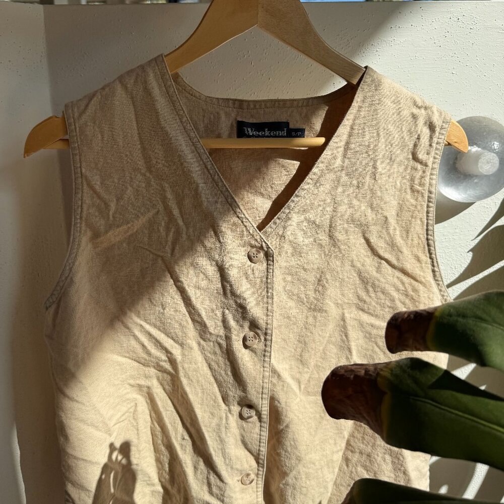 Vintage linen button up vest in cream